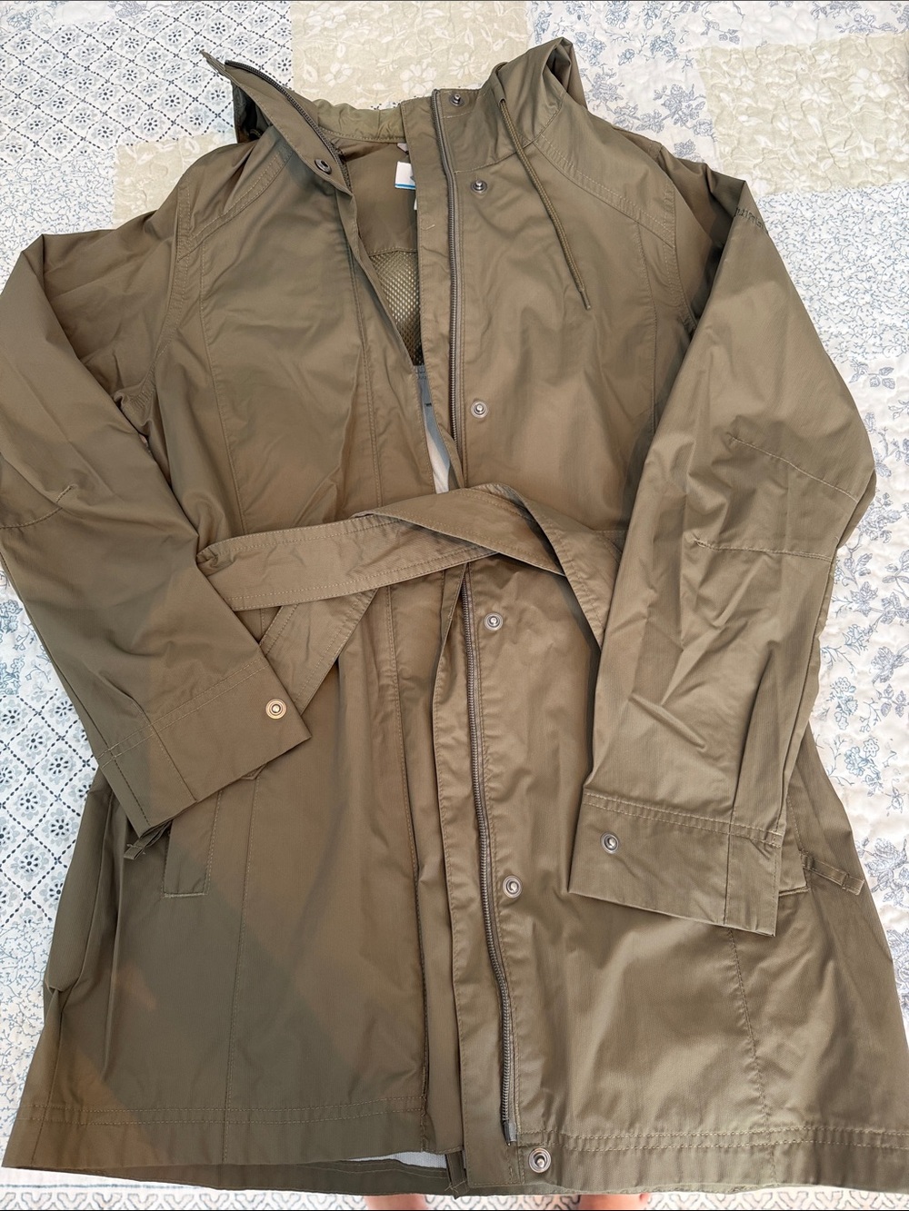 Columbia Olive Green Hooded Belted Trench Raincoat